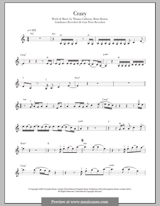 Crazy (Gnarls Barkley): For violin by Brian Burton, Gian Piero Reverberi, Gianfranco Reverberi, Thomas Callaway