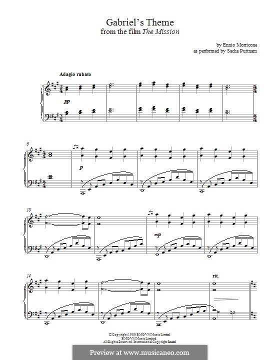 Instrumental version: For piano by Ennio Morricone