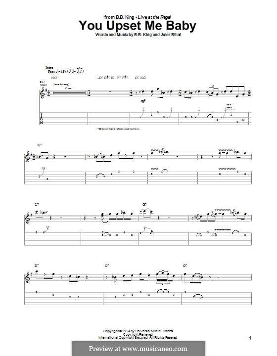 You Upset Me Baby: For guitar with tab by Jules Bihari