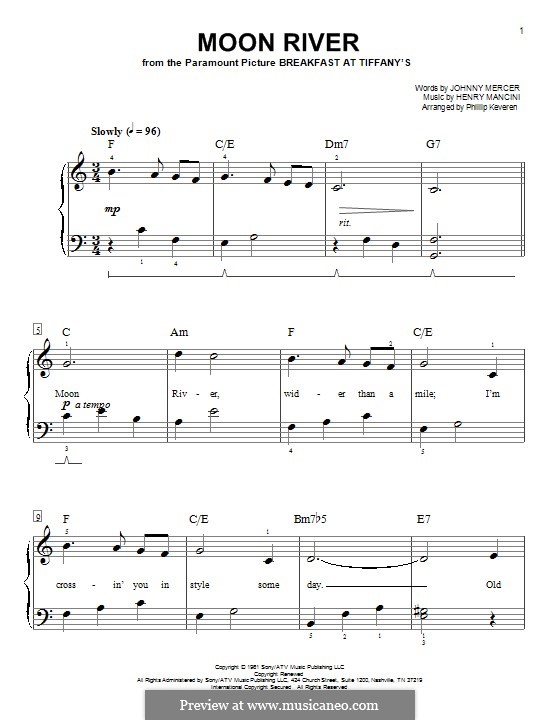 Piano version: Easy notes by Henry Mancini