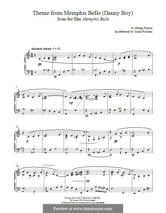 memphis belle main title by g fenton sheet music on musicaneo belle piano sheet music