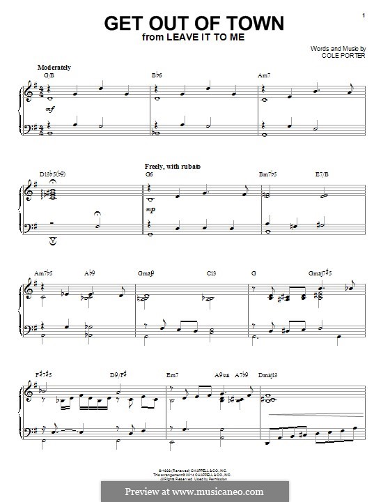 Get Out of Town: For piano (jazz version) by Cole Porter