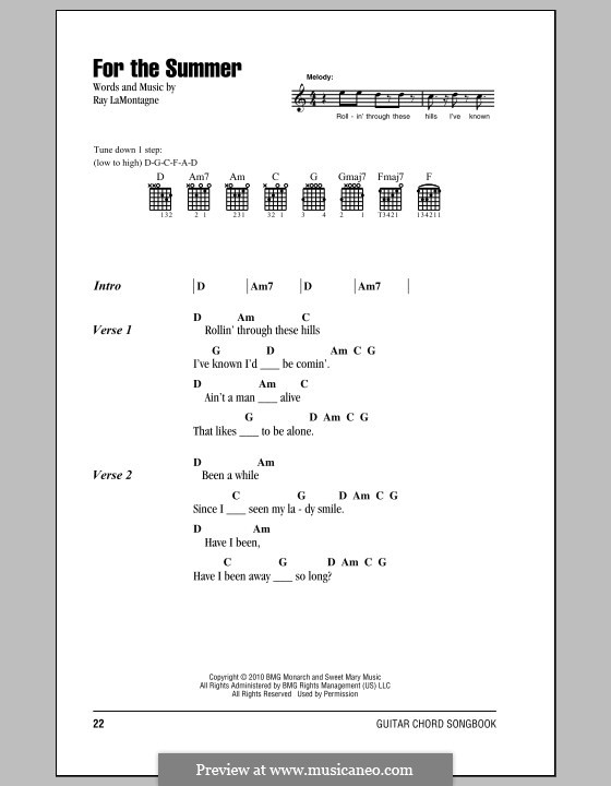 For the Summer: Lyrics and chords by Ray LaMontagne