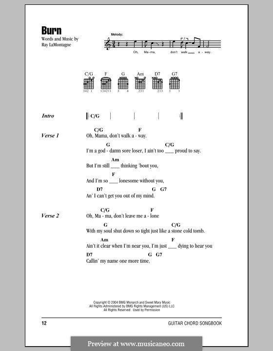 Burn: Lyrics and chords by Ray LaMontagne