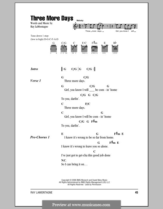 Three More Days: Lyrics and chords by Ray LaMontagne