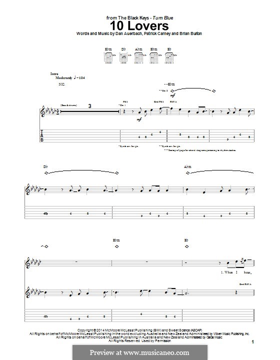 10 Lovers (The Black Keys): For guitar with tab by Brian Burton, Daniel Auerbach, Patrick Carney