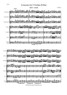 Concerto for Three Violins and Strings, BWV 1064R: Score and all parts by Johann Sebastian Bach