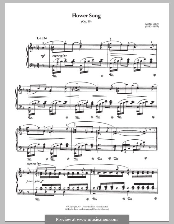 Blumenlied (Flower Song), Op.39: For piano by Gustav Lange