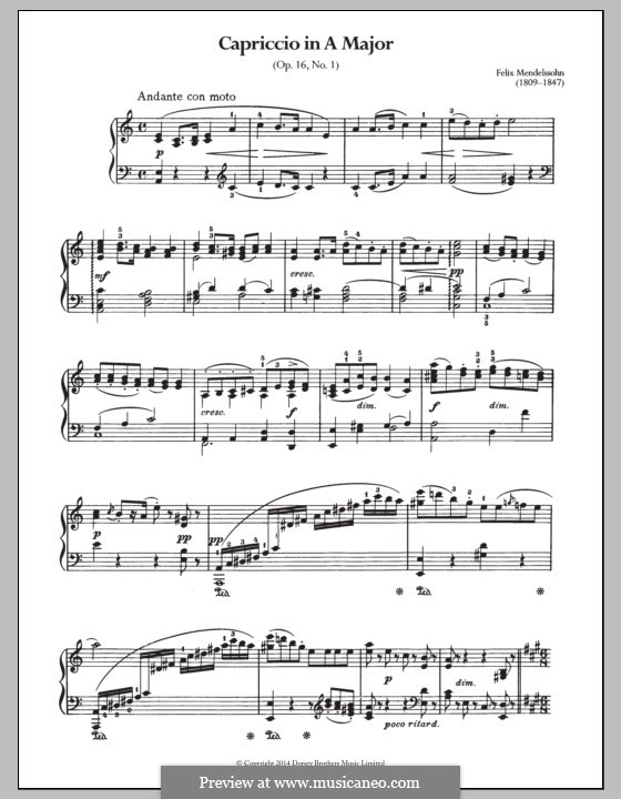 Three Fantasias or Caprices, Op.16: No.1 in A Minor by Felix Mendelssohn-Bartholdy