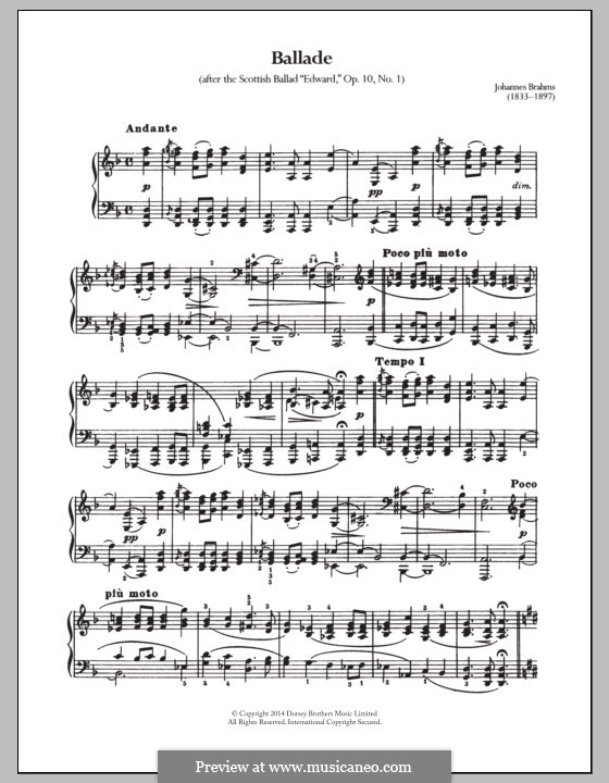 Four Ballades, Op.10: Ballade No.1 by Johannes Brahms