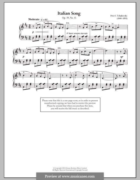 No.15 Italian Song: For piano by Pyotr Tchaikovsky