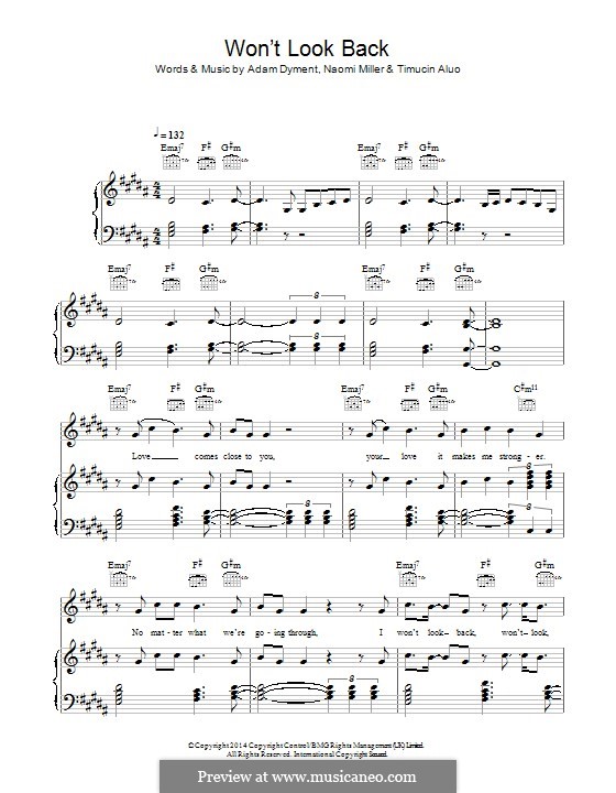 Won't Look Back: For voice and piano (or guitar) by Adam Dyment, Naomi Miller, Timucin Aluo