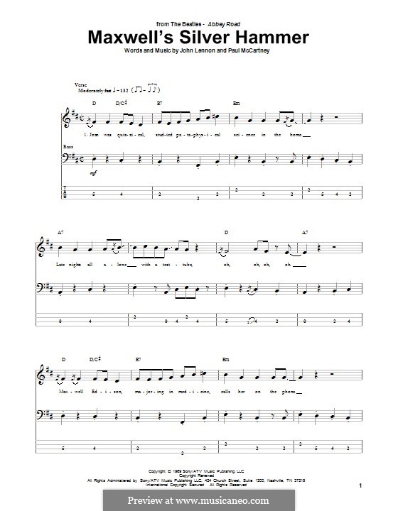 Maxwell's Silver Hammer (The Beatles): For bass guitar with tab by John Lennon, Paul McCartney