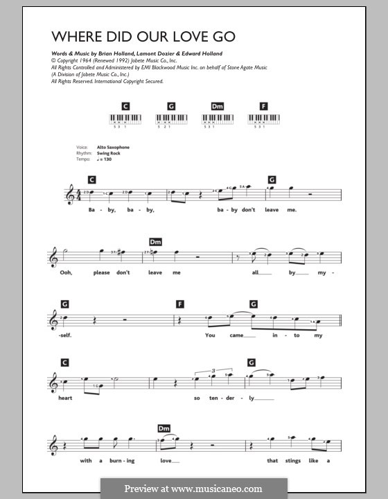 Where Did Our Love Go (The Supremes): For keyboard by Brian Holland, Edward Holland Jr., Lamont Dozier