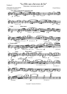 No.8 La fille aux cheveux de lin: For string quartet – violin I part by Claude Debussy