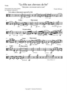 No.8 La fille aux cheveux de lin: For string quartet – viola part by Claude Debussy