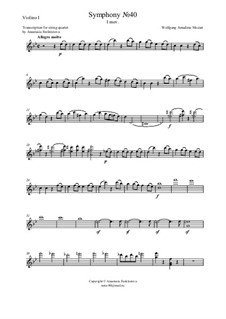 Movement I: For string quartet – violin I part by Wolfgang Amadeus Mozart