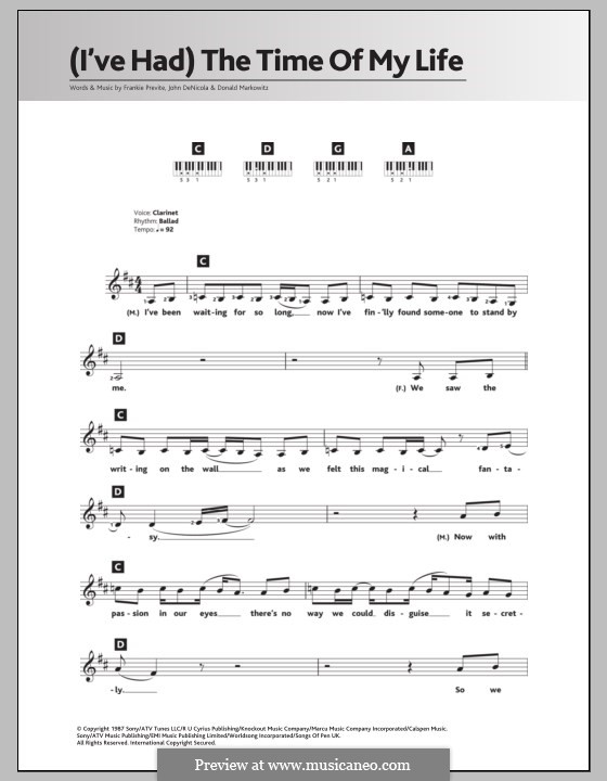(I've Had) The Time of My Life (from Dirty Dancing): For keyboard by Donald Markowitz, Franke Previte, John DeNicola