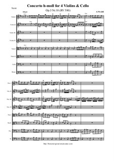 Concerto for Four Violins, Cello and Strings No.10 in B Minor, RV 580: Score, parts by Antonio Vivaldi