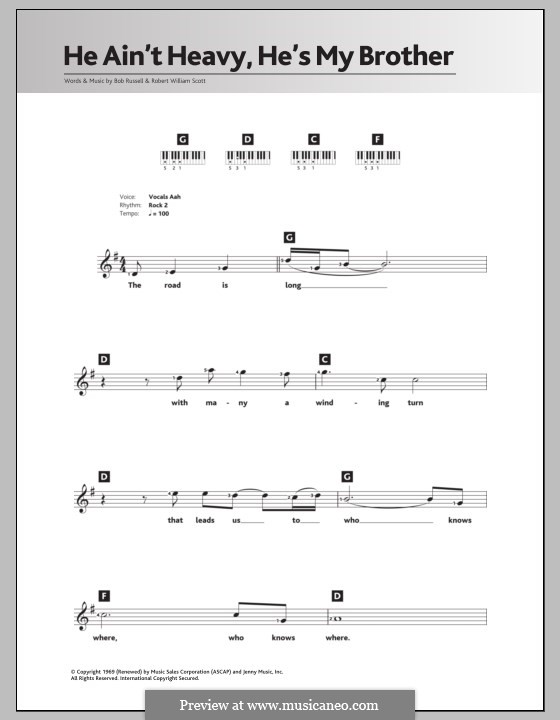 He Ain't Heavy, He's My Brother: For keyboard by Bobby Scott