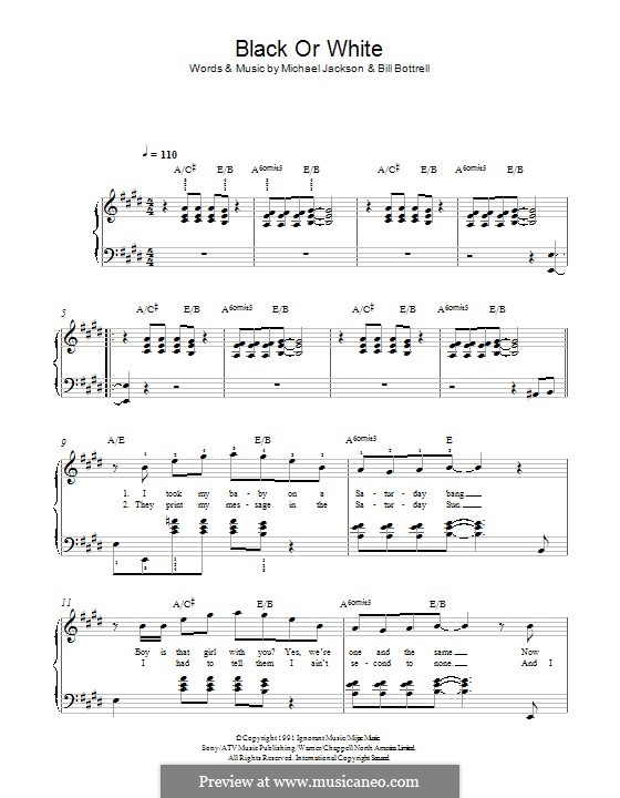 Black or White: For piano by Bill Bottrell, Michael Jackson