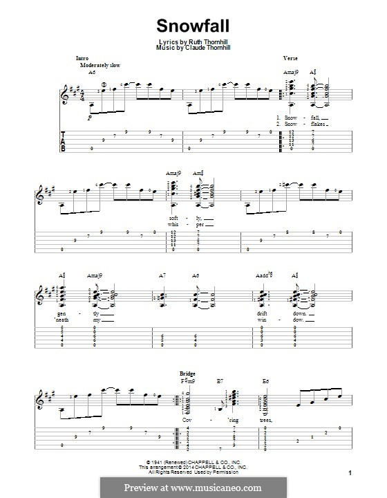 Snowfall (Tony Bennett): For guitar with tab by Claude Thornhill, Ruth Thornhill
