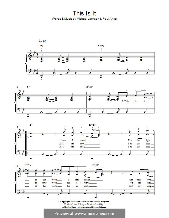 This Is It: For piano by Michael Jackson, Paul Anka