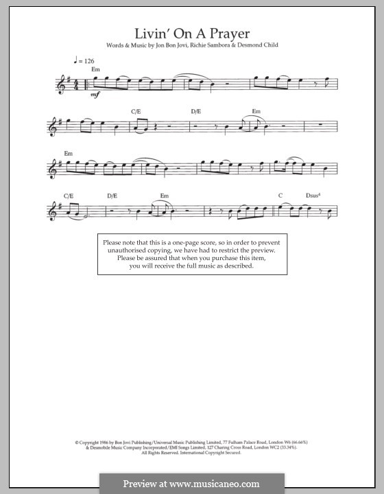 Instrumental version: For flute by Desmond Child, Jon Bon Jovi, Richie Sambora