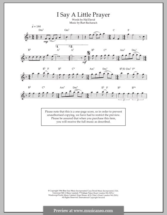 I Say a Little Prayer: For flute by Burt Bacharach