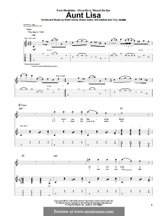 Aunt Lisa (Mastodon): For guitar with tab by Brann Dailor, Troy Sanders, Brent Hinds, Bill Kelliher