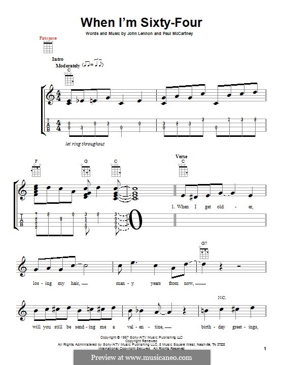 When I'm Sixty-Four (The Beatles), for One Instrument: For ukulele by John Lennon, Paul McCartney