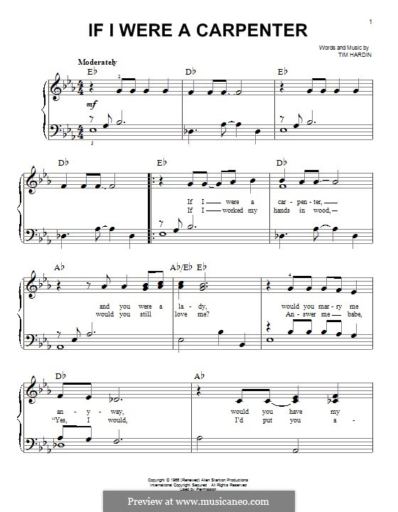 If I Were a Carpenter: For piano by Tim Hardin