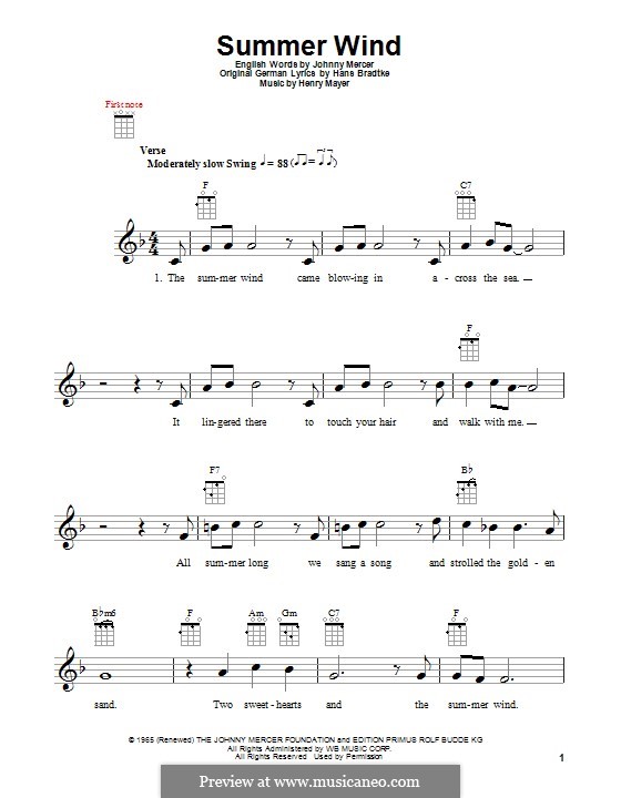 Summer Wind (Frank Sinatra): For ukulele by Henry Mayer