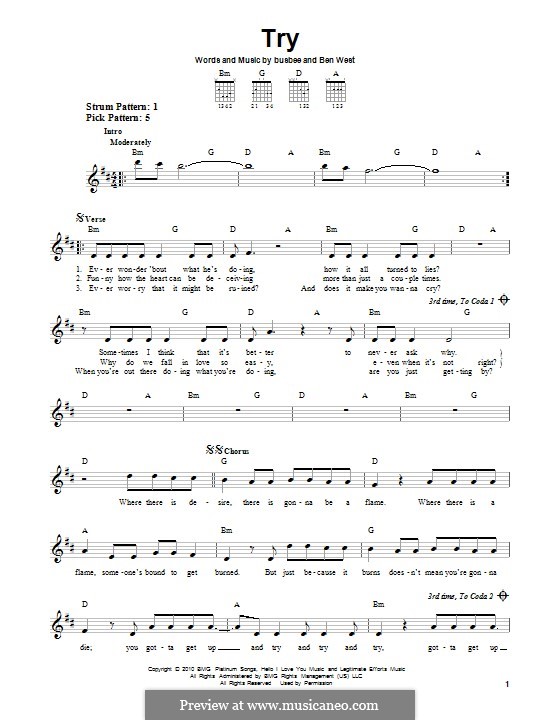 Try (Pink): For guitar with tab by Busbee, Ben West