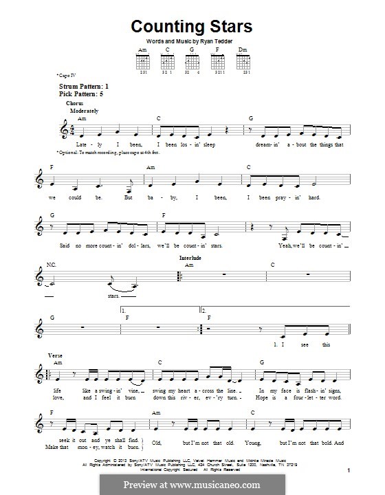 Counting Stars (One Republic): For guitar by Ryan B Tedder