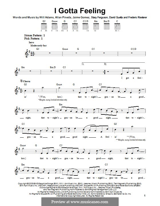 I Gotta Feeling (The Black Eyed Peas): For guitar with tab by apl.de.ap, David Guetta, Frédéric Riesterer, Jaime Gomez, Stacy Ferguson, will.i.am