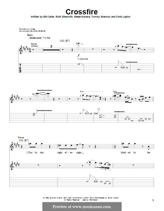 Crossfire: For guitar with tab by Bill Carter, Chris Layton, Reese Wynans, Ruth Ellsworth-Carter, Tommy Shannon