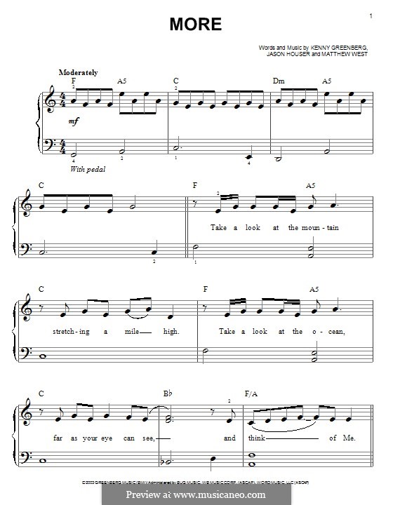 More (Matthew West): For piano by Jason Houser, Kenny Greenberg