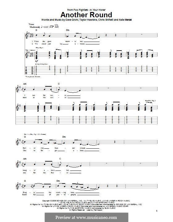 Another Round (Foo Fighters): For guitar with tab by Christopher Shiflett, David Grohl, Nate Mendel, Taylor Hawkins