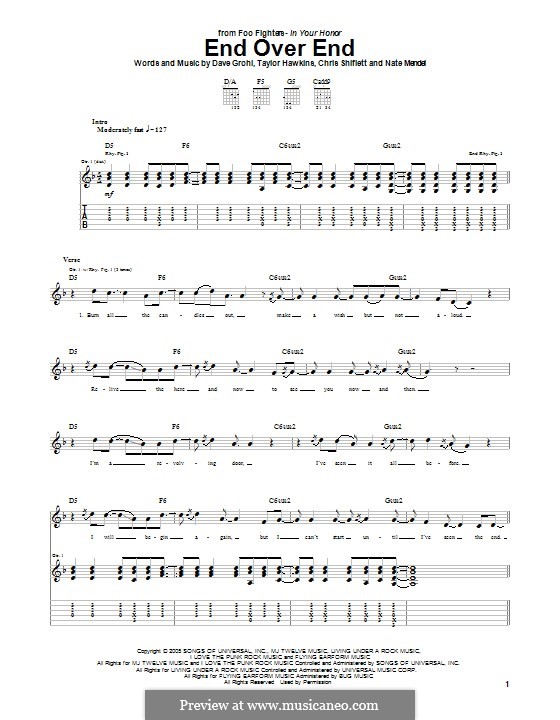 End Over End (Foo Fighters): For guitar with tab by Christopher Shiflett, David Grohl, Nate Mendel, Taylor Hawkins