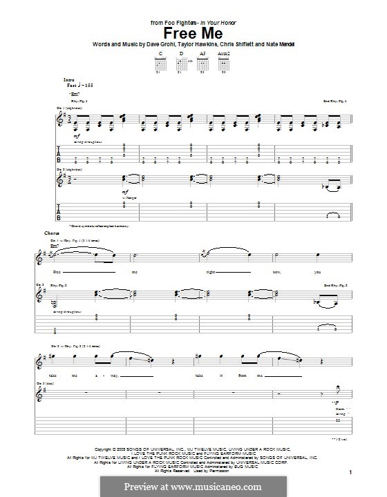 Free Me (Foo Fighters): For guitar with tab by Christopher Shiflett, David Grohl, Nate Mendel, Taylor Hawkins