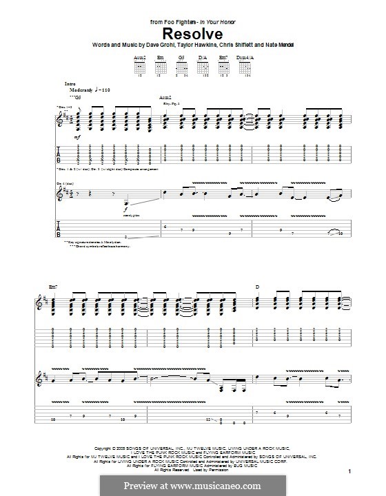 Resolve (Foo Fighters): For guitar with tab by Christopher Shiflett, David Grohl, Nate Mendel, Taylor Hawkins