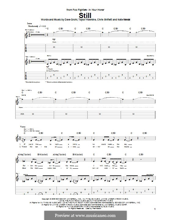 Still (Foo Fighters): For guitar with tab by Christopher Shiflett, David Grohl, Nate Mendel, Taylor Hawkins