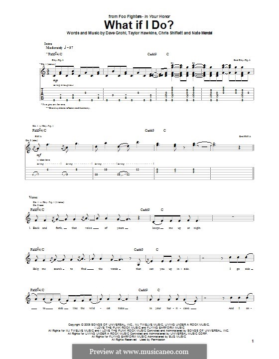 What If I Do? (Foo Fighters): For guitar with tab by Christopher Shiflett, David Grohl, Nate Mendel, Taylor Hawkins