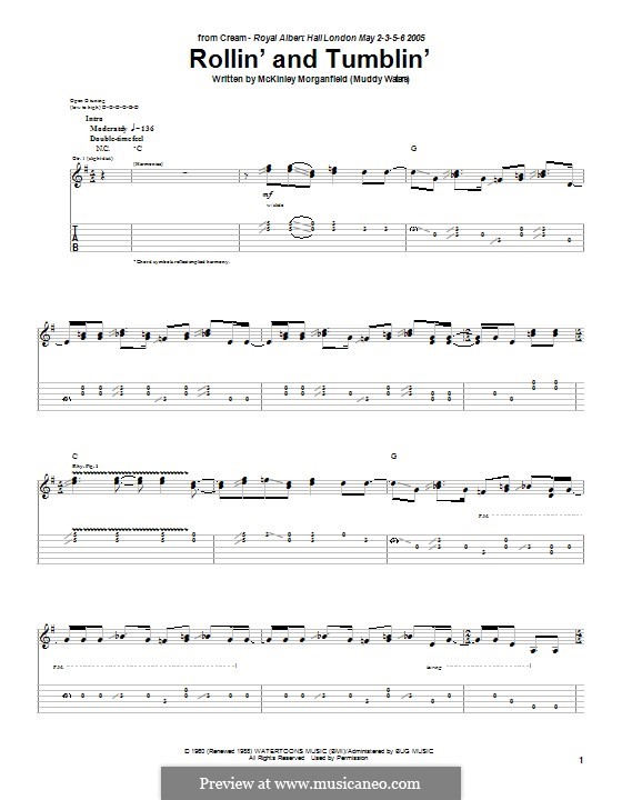 Rollin' and Tumblin' (Cream): For guitar with tab by Muddy Waters