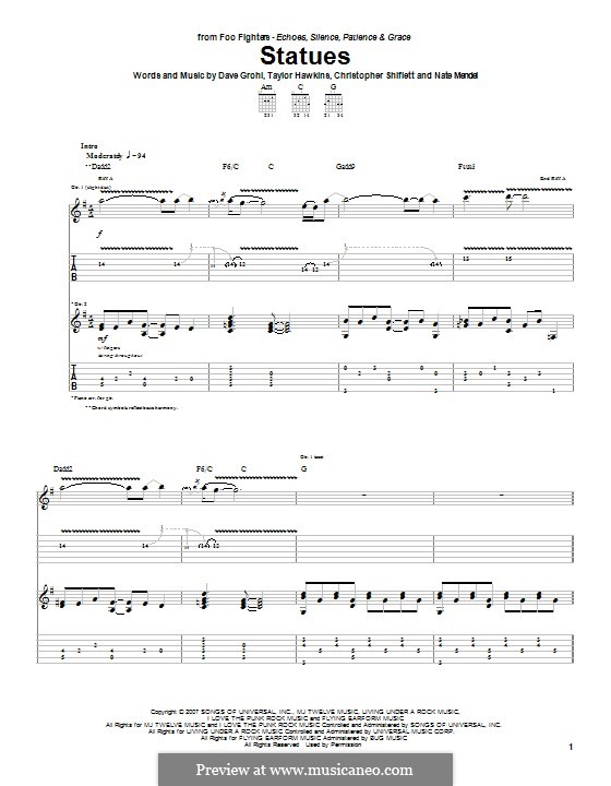 Statues (Foo Fighters): For guitar with tab by Christopher Shiflett, David Grohl, Nate Mendel, Taylor Hawkins