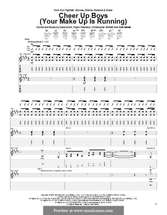 Cheer Up Boys (Your Make Up Is Running): For guitar with tab by Christopher Shiflett, David Grohl, Nate Mendel, Taylor Hawkins