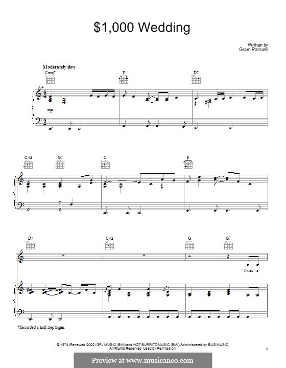 $1,000 Wedding: For voice and piano (or guitar) by Gram Parsons