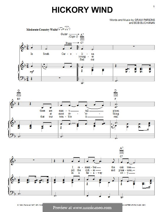 Hickory Wind: For voice and piano (or guitar) by Bob Buchanan, Gram Parsons