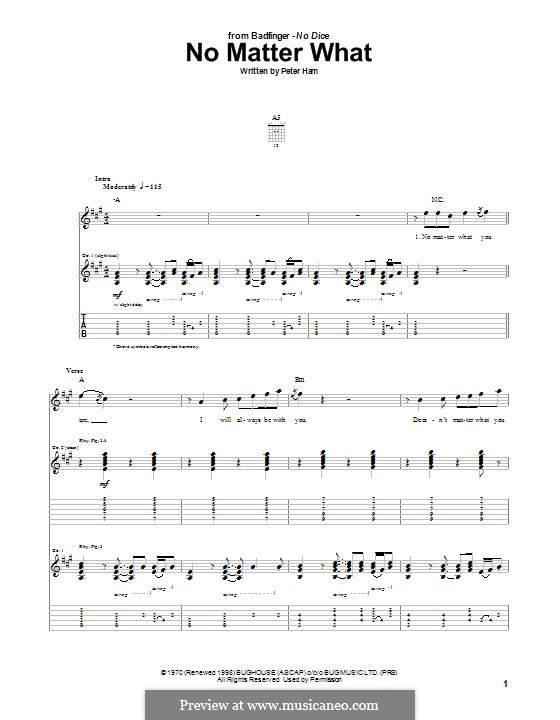 No Matter What: For guitar with tab by Peter Ham